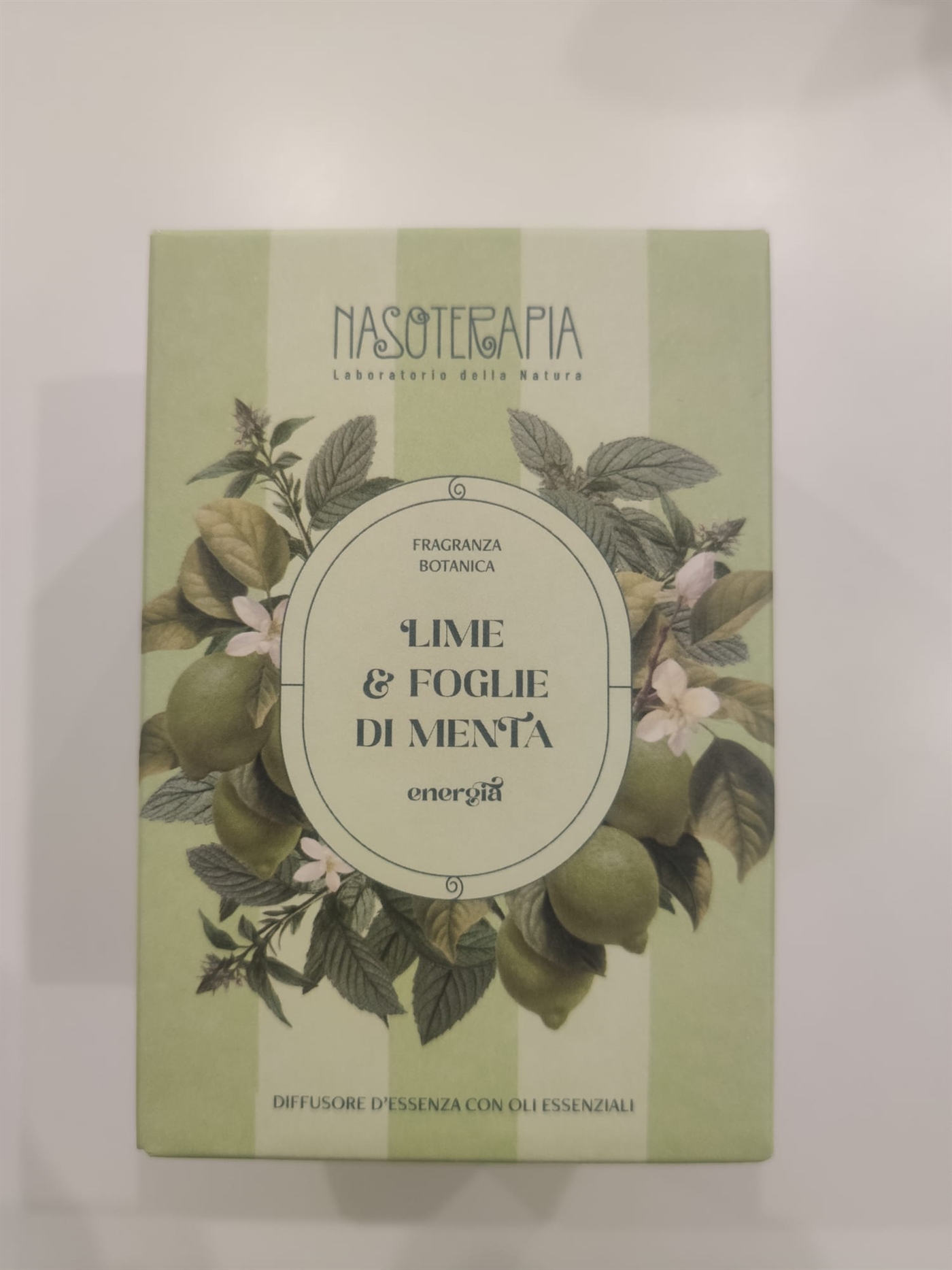 Diffusore d'essenza con bastoncini Lime e foglie di Menta - Nasoterapia
